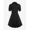 ROSE GAL Rosegal Plus Size Cutout Lace Up Ruched Shirted Collar A-Line Dress(Black-315)