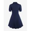 ROSE GAL Rosegal Plus Size Cutout Lace Up Ruched Shirted Collar A-Line Dress(Blue_1)