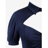 ROSE GAL Rosegal Plus Size Cutout Lace Up Ruched Shirted Collar A-Line Dress(Blue_1)