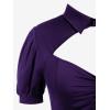 ROSE GAL Rosegal Plus Size Cutout Lace Up Ruched Shirted Collar A-Line Dress(Purple_1)