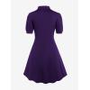 ROSE GAL Rosegal Plus Size Cutout Lace Up Ruched Shirted Collar A-Line Dress(Purple_1)