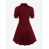 ROSE GAL Rosegal Plus Size Cutout Lace Up Ruched Shirted Collar A-Line Dress(Red_1)