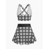 ROSE GAL Rosegal Plus Size Valentines Heart Bowknot Crisscross Padded Three Piece Tankini Swimsuit(Black)