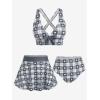 ROSE GAL Rosegal Plus Size Valentines Heart Bowknot Crisscross Padded Three Piece Tankini Swimsuit(Dark Gray)