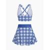 ROSE GAL Rosegal Plus Size Valentines Heart Bowknot Crisscross Padded Three Piece Tankini Swimsuit(Deep Blue)