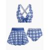 ROSE GAL Rosegal Plus Size Valentines Heart Bowknot Crisscross Padded Three Piece Tankini Swimsuit(Deep Blue)