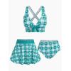 ROSE GAL Rosegal Plus Size Valentines Heart Bowknot Crisscross Padded Three Piece Tankini Swimsuit(Deep Green)