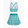 ROSE GAL Rosegal Plus Size Valentines Heart Bowknot Crisscross Padded Three Piece Tankini Swimsuit(Deep Green)
