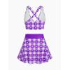 ROSE GAL Rosegal Plus Size Valentines Heart Bowknot Crisscross Padded Three Piece Tankini Swimsuit(Deep Purple)
