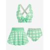 ROSE GAL Rosegal Plus Size Valentines Heart Bowknot Crisscross Padded Three Piece Tankini Swimsuit(Green)