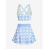 ROSE GAL Rosegal Plus Size Valentines Heart Bowknot Crisscross Padded Three Piece Tankini Swimsuit(Light Blue)