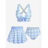 ROSE GAL Rosegal Plus Size Valentines Heart Bowknot Crisscross Padded Three Piece Tankini Swimsuit(Light Blue)