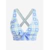 ROSE GAL Rosegal Plus Size Valentines Heart Bowknot Crisscross Padded Three Piece Tankini Swimsuit(Light Blue)