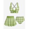 ROSE GAL Rosegal Plus Size Valentines Heart Bowknot Crisscross Padded Three Piece Tankini Swimsuit(Light Green)