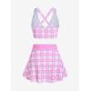 ROSE GAL Rosegal Plus Size Valentines Heart Bowknot Crisscross Padded Three Piece Tankini Swimsuit(Light Pink)