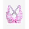 ROSE GAL Rosegal Plus Size Valentines Heart Bowknot Crisscross Padded Three Piece Tankini Swimsuit(Light Pink)