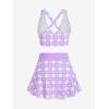 ROSE GAL Rosegal Plus Size Valentines Heart Bowknot Crisscross Padded Three Piece Tankini Swimsuit(Light Purple)