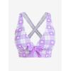 ROSE GAL Rosegal Plus Size Valentines Heart Bowknot Crisscross Padded Three Piece Tankini Swimsuit(Light Purple)