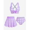 ROSE GAL Rosegal Plus Size Valentines Heart Bowknot Crisscross Padded Three Piece Tankini Swimsuit(Light Purple)