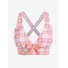 ROSE GAL Rosegal Plus Size Valentines Heart Bowknot Crisscross Padded Three Piece Tankini Swimsuit(Pink Orange)