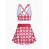 ROSE GAL Rosegal Plus Size Valentines Heart Bowknot Crisscross Padded Three Piece Tankini Swimsuit(Red)