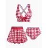 ROSE GAL Rosegal Plus Size Valentines Heart Bowknot Crisscross Padded Three Piece Tankini Swimsuit(Red)