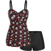 ROSE GAL Rosegal Plus Size Women 2 Piece Swimsuit Skull Heart Print Ruched Tummy Control Tankini Swimwear(Black_6)