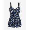 ROSE GAL Rosegal Plus Size Women 2 Piece Swimsuit Skull Heart Print Ruched Tummy Control Tankini Swimwear(Blue)