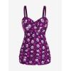 ROSE GAL Rosegal Plus Size Women 2 Piece Swimsuit Skull Heart Print Ruched Tummy Control Tankini Swimwear(Deep Purple)