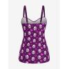 ROSE GAL Rosegal Plus Size Women 2 Piece Swimsuit Skull Heart Print Ruched Tummy Control Tankini Swimwear(Deep Purple)
