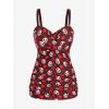 ROSE GAL Rosegal Plus Size Women 2 Piece Swimsuit Skull Heart Print Ruched Tummy Control Tankini Swimwear(Deep Red)