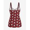 ROSE GAL Rosegal Plus Size Women 2 Piece Swimsuit Skull Heart Print Ruched Tummy Control Tankini Swimwear(Deep Red)