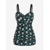 ROSE GAL Rosegal Plus Size Women 2 Piece Swimsuit Skull Heart Print Ruched Tummy Control Tankini Swimwear(Green)