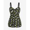 ROSE GAL Rosegal Plus Size Women 2 Piece Swimsuit Skull Heart Print Ruched Tummy Control Tankini Swimwear(Green_1)