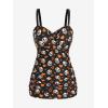 ROSE GAL Rosegal Plus Size Women 2 Piece Swimsuit Skull Heart Print Ruched Tummy Control Tankini Swimwear(Orange)