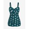ROSE GAL Rosegal Plus Size Women 2 Piece Swimsuit Skull Heart Print Ruched Tummy Control Tankini Swimwear(Peacock Blue)