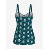 ROSE GAL Rosegal Plus Size Women 2 Piece Swimsuit Skull Heart Print Ruched Tummy Control Tankini Swimwear(Peacock Blue)