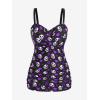 ROSE GAL Rosegal Plus Size Women 2 Piece Swimsuit Skull Heart Print Ruched Tummy Control Tankini Swimwear(Purple)