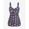 ROSE GAL Rosegal Plus Size Women 2 Piece Swimsuit Skull Heart Print Ruched Tummy Control Tankini Swimwear(Purple_1)