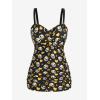 ROSE GAL Rosegal Plus Size Women 2 Piece Swimsuit Skull Heart Print Ruched Tummy Control Tankini Swimwear(Yellow)
