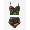 ROSE GAL Rosegal Plus Size Women 3 Piece Tankini Swimsuit Floral Print Underwire Push Up High Waisted Ruched Bathing Suit(Army Green)