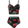 ROSE GAL Rosegal Plus Size Women 3 Piece Tankini Swimsuit Floral Print Underwire Push Up High Waisted Ruched Bathing Suit(Black_1)