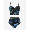 ROSE GAL Rosegal Plus Size Women 3 Piece Tankini Swimsuit Floral Print Underwire Push Up High Waisted Ruched Bathing Suit(Blue)
