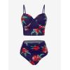 ROSE GAL Rosegal Plus Size Women 3 Piece Tankini Swimsuit Floral Print Underwire Push Up High Waisted Ruched Bathing Suit(Deep Purple)
