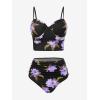 ROSE GAL Rosegal Plus Size Women 3 Piece Tankini Swimsuit Floral Print Underwire Push Up High Waisted Ruched Bathing Suit(Light Purple)