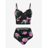 ROSE GAL Rosegal Plus Size Women 3 Piece Tankini Swimsuit Floral Print Underwire Push Up High Waisted Ruched Bathing Suit(Light Red)