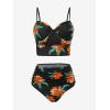 ROSE GAL Rosegal Plus Size Women 3 Piece Tankini Swimsuit Floral Print Underwire Push Up High Waisted Ruched Bathing Suit(Orange)