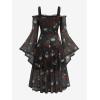 ROSE GAL Rosegal Plus Size Women Medieval Gothic Bell Sleeves Cold Shoulder Skulls Dress Halloween Dress(Black_2)