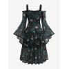 ROSE GAL Rosegal Plus Size Women Medieval Gothic Bell Sleeves Cold Shoulder Skulls Dress Halloween Dress(Blue_1)