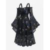 ROSE GAL Rosegal Plus Size Women Medieval Gothic Bell Sleeves Cold Shoulder Skulls Dress Halloween Dress(Blue_2)